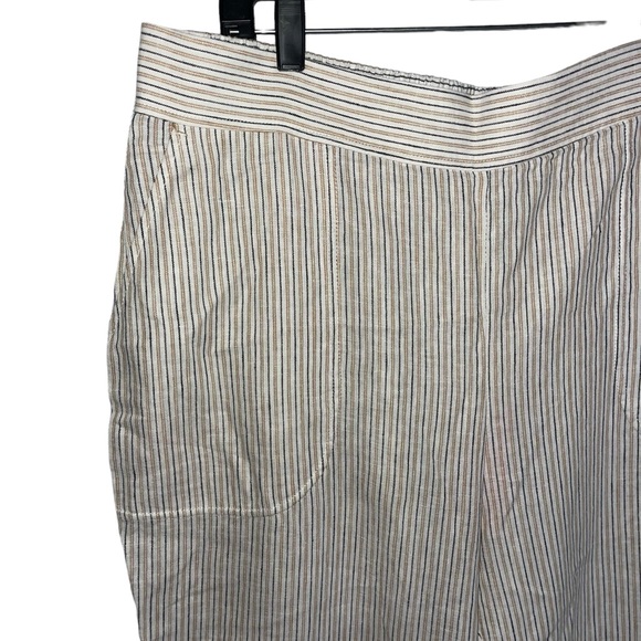 Max Studio Linen Yarn Dye Stripe Pant in Khaki White Black 1X - Picture 6 of 7